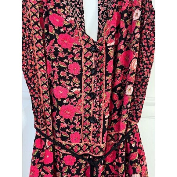 Free People Women's Small Floral Red Black Viscose Wide Leg Jumpsuit One Piece - Picture 3 of 11